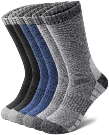 Tialfas Chaussettes Chaudes en Laine Mérinos Homme, 3 Paires Chaussette Hiver Thermiques, Montantes Respirantes Antihumidité pour Randonnée Trekking Sport Travail Extérieur