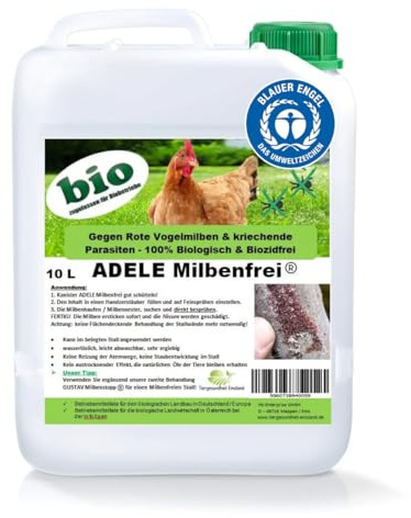 Adele Milbenfrei® 10 Liter gebrauchsfertig, Milbenmittel, gegen rote Vogelmilben, Hühner, Tauben, Wachteln, Geflügel, Pferde - überall wo Milben und Vogelmilben auftauchen