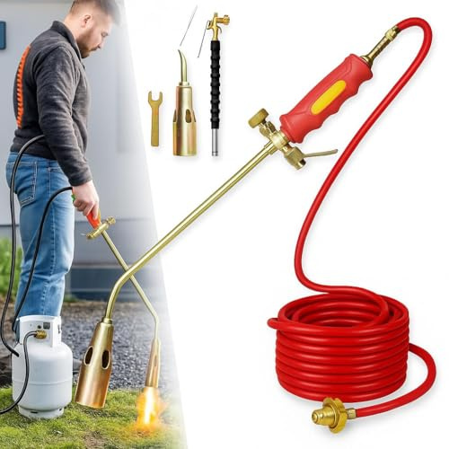 2025 propan ficklampa ogräsbrännare kit – kraftig flamkastare för ogräs, tak, issmältning – justerbart munstycke och slang (30/35/50 mm alternativ) (50 mm/1,97 i dubbel strömbrytare, 2,0 m)