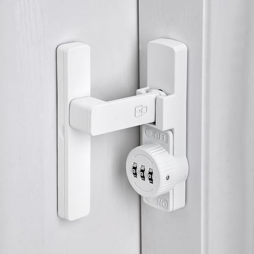 INIRET Matte White 90 Degree Barn Door Lock,Mechanical Password Lock,3 Digit Password Keyless,Flip Latch with Combination,Protect Privacy,for Barn Door,Cabinets,Windows,Garden,Bathroom