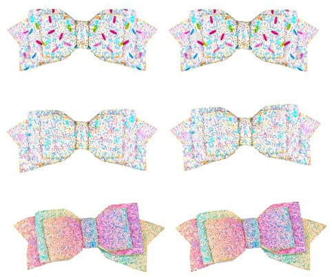 Oblihumoy 6Pcs Glitter Hair Bows Clips, Cute Sparkling Girl Hair Accessories for Kids Teens, Sweet Hair Barrettes for Daily Use