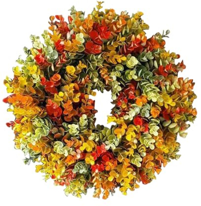 Fall Wreaths 18 Inch Wreath For Front Door Orange Thanksgiving With Forsythia Flower Autumn Home Decorations Grapevine Heart Shaped (Gold, 45cm)