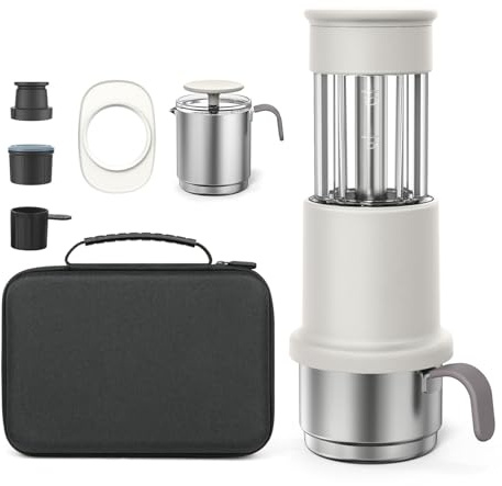 GLYYR Macchina Caffè Portatile + montalatte con Borsa da Esterno – Compatibile con Capsule e Caffè Macinato, Azionamento Manuale, 10-15 Bar Piccola Macchina Caffe Portatile per Viaggi, Campeggio