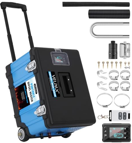 Calefacción de Aire Diesel de 8 kW, Calentador de Estacionamiento Diésel 12V, Calentador diésel fijo con mango y ruedas,Control Remoto y Pantalla de,Visualización para Vehículos y Garajes