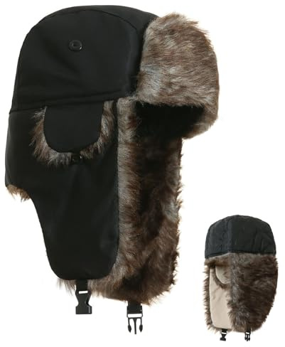 Ushanka Herren, Russische Mütze Mit Ohrenklappen, Winddichte Wintermütze Für Outdoor Aktivitäten Wie Skifahren Und Jagen, Warme Kunstfellmütze Für Extreme Kälte