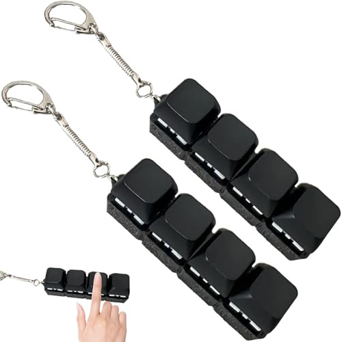 2Pcs Keyboard Fidget Toy,MEOAlBkey Clicky Keyboard Fidget Toy with 4 Buttons & Keychain Durable Sensory Fidget Toys for Stress Relief Fun Gifts for Adults Kids Office School​