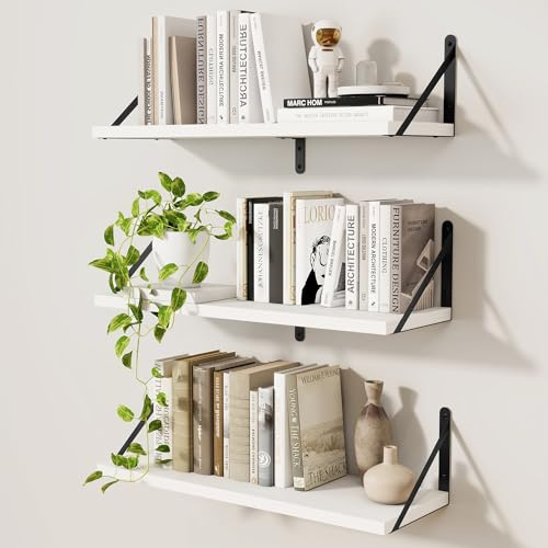 Feihorrm 3er Set Bücherregal, Wandregal Weiß, Regal 60cm Breit, Regal Wand | Wandregal Holz, Bücherregal Wand, Regale für Wände, Bücherregal Holz für Wohnzimmer, Schlafzimmer & Arbeitszimmer