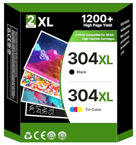 304 XL 304XL Cartucce Sostituzione per HP 304 Nero e Colore d'inchiostro per HP 304 per HP Deskjet 3750 3760 3762 2630 3700 3720 2600 Envy 5030 5032 5010 5000 Stampante (Nero Tri-Colore, 2-Pack)