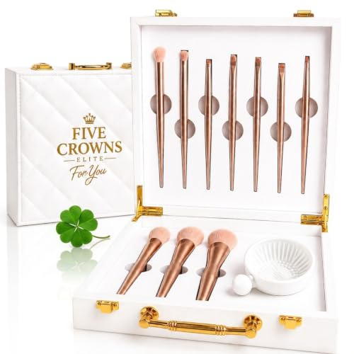 Coffret Pinceaux Maquillage Ado Fille – Lot de 10 Pinceaux Maquillage avec Nettoyeur Silicone, Mallette Capitonnée Blanche & Or, Set Makeup Brushes, Idée Cadeau Fille 12-18 Ans
