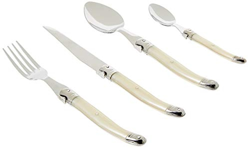 Laguiole Production - Ménagère 24 pièces - Set de couverts de table acier inox et ABS pour 6 personnes - Présentation coffret cadeau - Couleur nacre ivoire