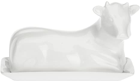 la Porcellana Mucchine Butterdose Kuh Geschenkbox, Porzellan, Weiß, 19 x 10,5 x 11,5 cm