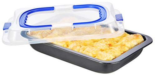 Haushalt International Kuchenform mit Deckel und Tragegriff, antihaftbeschichtet, 36 x 23 x 4,5 cm