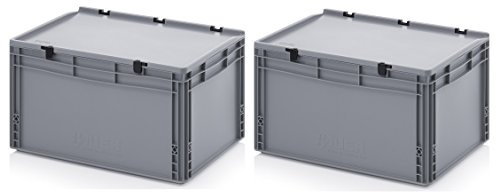 Auer Packaging 2x Eurobehälter 60 x 40 x 33,5 mit Scharnierdeckel inkl. gratis Zollstock 2er Set