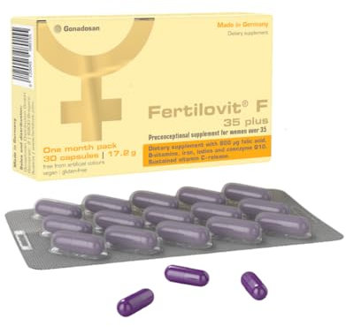 Fertilovit F 35 Plus | Vitaminas Premium para la Concepción con Coenzima Q10 | Ideal para Tratamientos de Fertilidad y Mujeres Mayores de 35 | Veganas | 30 Cápsulas