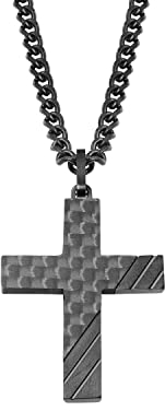 s.Oliver Kette mit Kreuzanhänger für Herren, Edelstahl, Anthrazit, IP Schwarz