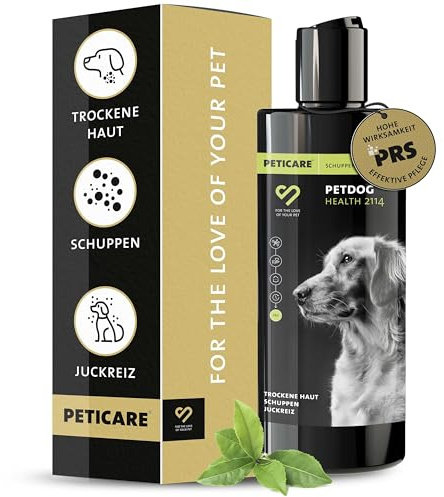Peticare Anti-Schuppen Shampoo für Hunde | bei Juckreiz & Hautirritationen | für trockene & Sensible Hundehaut | wirkt rückfettend | einzigartiges PRS® System für Lange Wirkung - petDog Health 2114