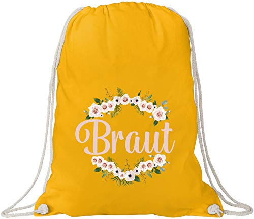 EZYshirt® Junggesellinnenabschied JGA Braut & Team Braut Blumenkranz Baumwoll Stoffbeutel