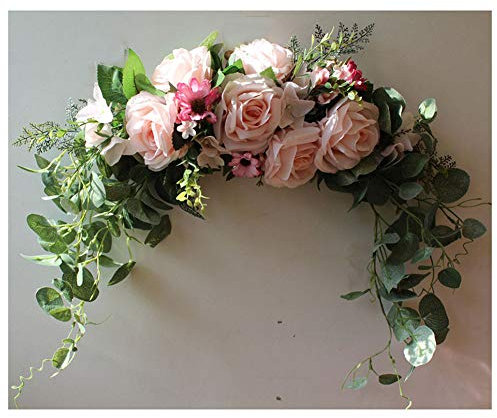 GUOCU Künstlicher Kranz Blumenrosen Pfingstrose Simulation Blumengirlande Dekokranz Für Tür Kranz Ordnungs Girlanden Hell-Pink Durchmesser 60cm
