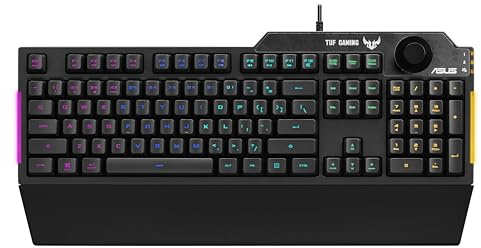 ASUS TUF Gaming K1 Gaming Tastatur (kabelgebunden, taktile Switches, RGB Beleuchtung, Lautstärkeregler, Spritzwasserschutz, seitliche Lichtleiste) schwarz