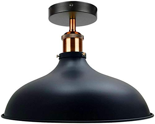 DC VOLTAGE Black Semi Flush Ceiling Light 36cm Metal Dome Shade Hardwired | E27 vintage ceiling light fitting close to ceiling lamp farmhouse for kitchen bedroom living room hallway without bulb