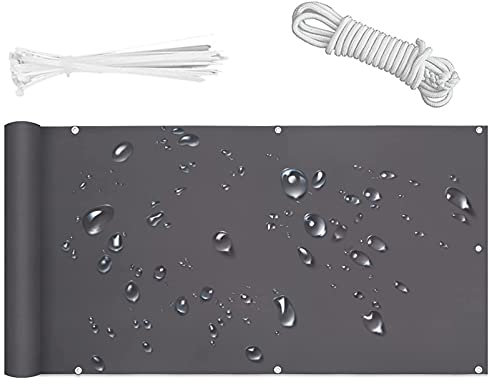 QIAOH Malla Ocultacion Mallas Protección Visual Balcon 60cm x 200cm, Pantalla Opaca, Balcón Privacidad con Ojales Cuerdas, Privacidad Balcon Antracita
