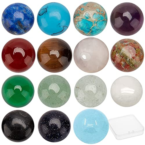 SUNNYCLUE 1 Box 30Stück 15 Farben Edelstein Cabochons Halbrunde Chakra Steine Heilkristalle Flatback Perlen Natürliche Tigerauge Jade Poliert Für Ohrring Halsketten Armband Schmuckherstellung 10 mm