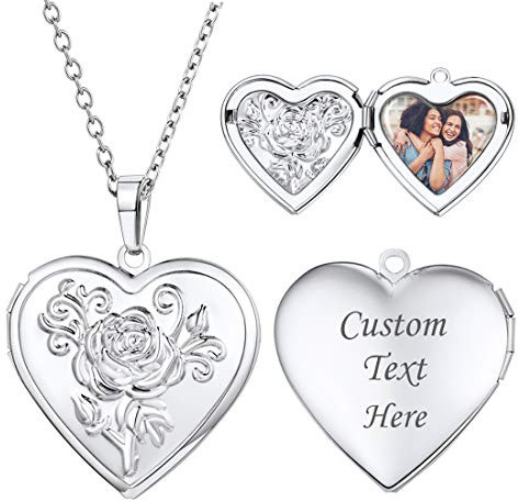 U7 Damen Medaillon zum Öffnen für Bilder personalisiert Foto Text Herzanhänger Rose/Punkte/Streifen/Blumen Muster Halskette Amulett Modeschmuck für Frauen Mädchen