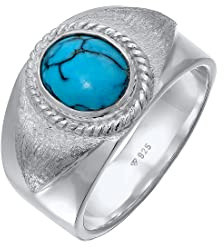 Kuzzoi Siegelring Herrenring mit Howlith (10 mm) Stein Türkis 925 Silber | poliert Massiver Silberring im Vintage Style Ring für Männer in der Ringgröße 60 - 66