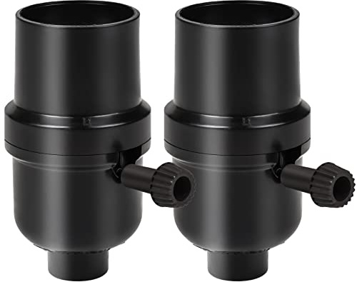 Venforze 3-Way Lamp Socket Replacement,E26 Base UL Listed, Turn Knob for Low-Medium-High Light Settings, Lamp Parts for Table Lamp Repair(2 Packs Black)
