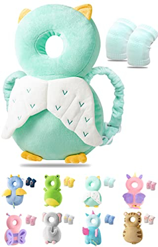 JEJA Baby Kopfschutz, Verstellbare Schutzkissen Baby, Safety Guard Kissen für Kinder - Eule mit Knieschoner Krabbeln