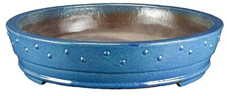 Runde Bonsaischale aus blau glasiertem Steinzeug 43x42x8,5 cm - TY72a