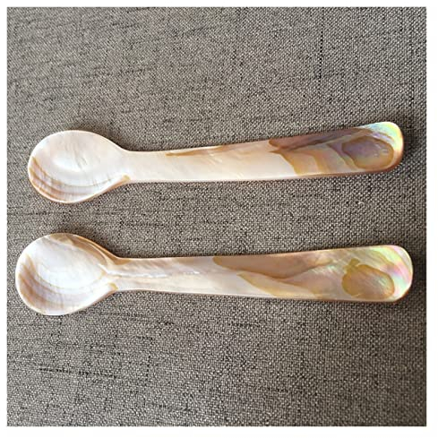 WERWER Cuchara de Concha de Concha de nácar Natural, vajilla, Manualidades for el hogar, Cuchara de café de Caviar de 12cm de Largo (Color : Natural, Size : 2pcs)