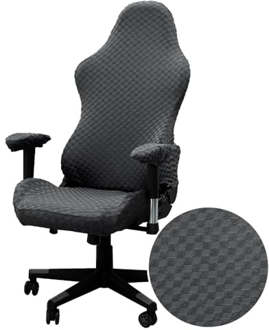 Lukery Gaming Stuhl bezug, Elastische Kariert Jacquard Gaming-Stuhlhussen mit Reißverschluss, Universal Waschbare Bezug Bürostuhl für Gaming Chair (Dunkelgrau)