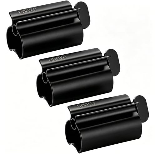 UDQYQ Lot de 3 presse-tubes en acier inoxydable pour dentifrice - Pour économiser du dentifrice - Avec fonction support - Noir mat