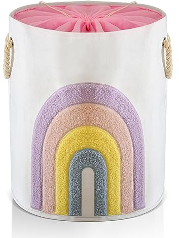 Cesto per il Bucato per Bambini Rosa, 58L in Tela con Chiusura a Coulisse Cesto Extra Large per Vestiti del Bambino Cesto per la Nursery e Giocattoli (Arcobaleno)