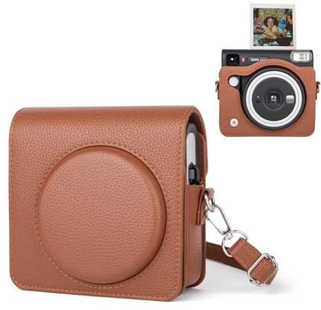 HIYQIN Protective Case for Fujifilm Instax Square SQ40 Instant Camera - Vintage PU Leather Camera Bag with Adjustable Shoulder Strap - Classic Brown