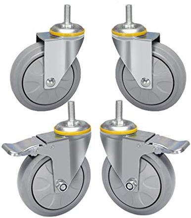 Lenkrollen, M12-Schraube, Gummirollen, 7,6 cm, 10,2 cm, 12,7 cm, Möbelrolle, Tragkraft: 520 kg, robuste Rollen mit Bremsen, Industriewagen, Transportrolle, 4 Stück