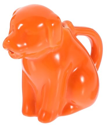 PRETYZOOM Ceramic Cartoon Creamer Pitcher with Handle Orange Dog Design Small Animal Milk Jug Kitchen Sauce Pouring Container for Home Coffee and Sauce Serving