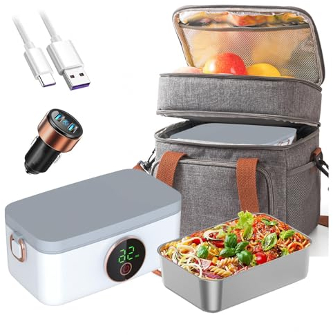 MeLtor Fiambrera Electrica Recargable E Inalámbrico, Fiambrera Compartimentos Portátil Y Con Batería De 16000 mAh, Fiambrera Electrica Comida Trabajo