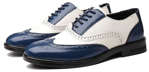 Ninepointninetynine Scarpe Eleganti da Uomo Stringate Brogue Punta ad Ala in Rilievo Scarpe Oxford in Pelle vegana Bicolore Suola in Gomma Antiscivolo Tacco Largo Antiscivolo Parte Bassa