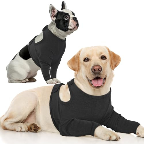 IECOIi Hundebody Nach Op Mit Bein,Verstellbarer Vorderbein Ärmel für Hunde Weich Wundschutzanzüge Anti-Wundlecken Atmungsaktive Hundebody Hundeschenkel Schutz Bodysuit E-Kragen Alternative,Schwarz,2XL