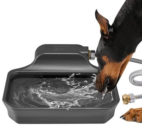 PETIMI Automatic Dog Water Dispenser, 1 Gallon Auto-Fill Dog Water Bowl Dispenser for Indoor/Outdoor, Large Water Feeder for Pets & Livestock, Fits GHT 3/4 Faucet, BPA Free, Easy to Clean, Gray