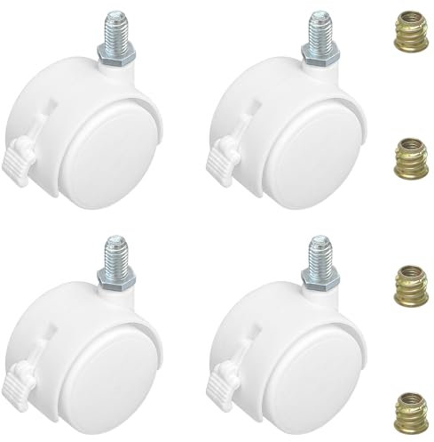4 PCS Swivel Universal Casters Wheels with Brakes,Furniture Castor (White)