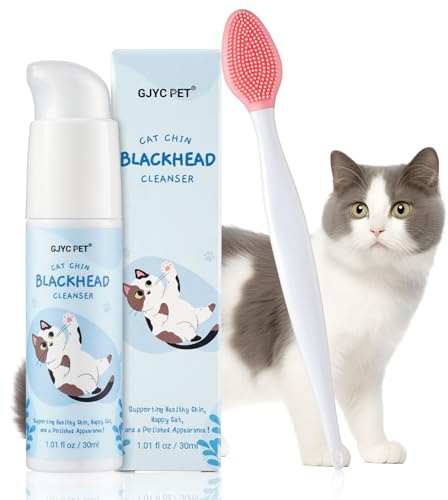 GJYC PET Kit per la Cura dell'Acne del Mento del Gatto - Lozione Detergente per l'Acne del Gatto 30ml con Spazzola per la Pulizia dell'Acne, Rimuove Delicatamente i Punti Neri Causati da Diete Non