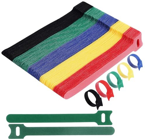 120 X 5 Color Velcro Ties for Cable Management - Reusable Tidy Straps, Organiser Loops for PC Cables