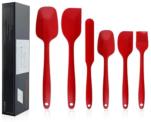 Set de espatulas de cocina, 6 utensilios de silicona, para cocinar, hornear, mezclar, libre de tóxicos, uso alimentario, resiste hasta 230°C, antiadherente y antirrayas, apto para lavavajillas.