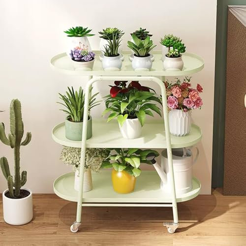 Grandes Métal etagere plantes exterieur avec roues, d'intérieur Salon porte plantes, Plantes d'angle support, interieur Décoratif porte plante, balcon jardiniere support, pour Salon,Balcon.(Green)
