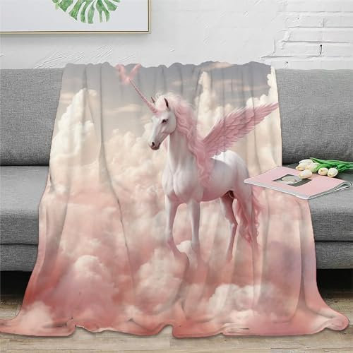 Einhorn Fairytale Fleecedecke Sofadecke Couchdecke Wohndecken 3D Druck Engel Pferd Bett Decken Flauschig Warm Tagesdecke Weichen Flauschig Kuscheldecke Für Mädchen Jungen 70x80inch(180x200cm)