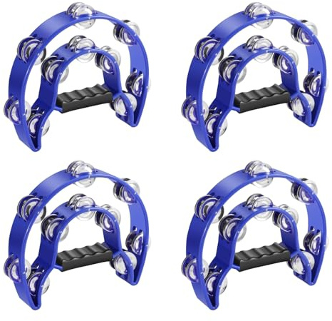 Cobenga 4er-Pack 10 doppelreihige Tamburine, blaues halbmondförmiges musikalisches Tamburin mit 20 Metallschellen, Handtrommel zum Schlagen, Panderos Para Adultos, Plastiktamburine für Erwachsene