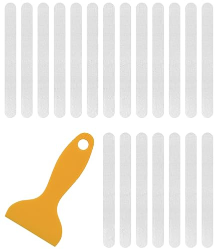 SANKEMU 20-Pack Clear Bathtub Stickers Non-Slip, Long-Strip Shower Treads with Scraper, Peel-and-Stick Safety Decals for Tub & Shower Floor, Removable, Barefoot-Soft Grip